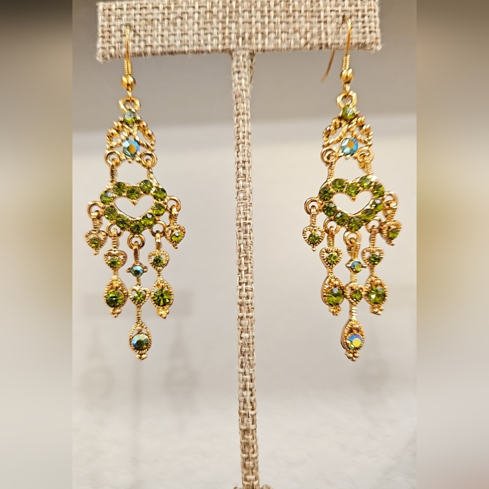 Elegant Gold and Green Chandelier Earrings